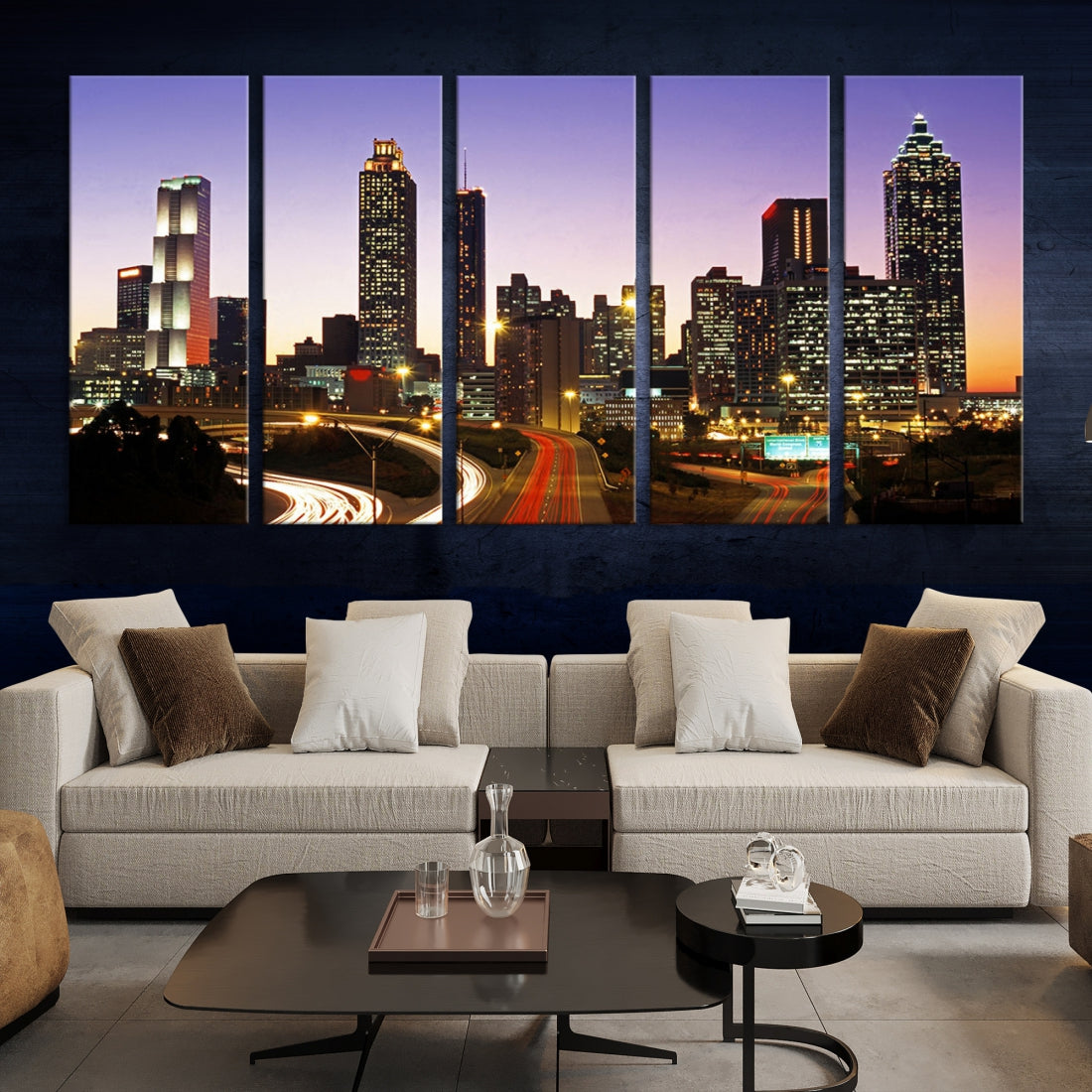 Atlanta City Purple Sunset Skyline Wall Art Cityscape Canvas Print