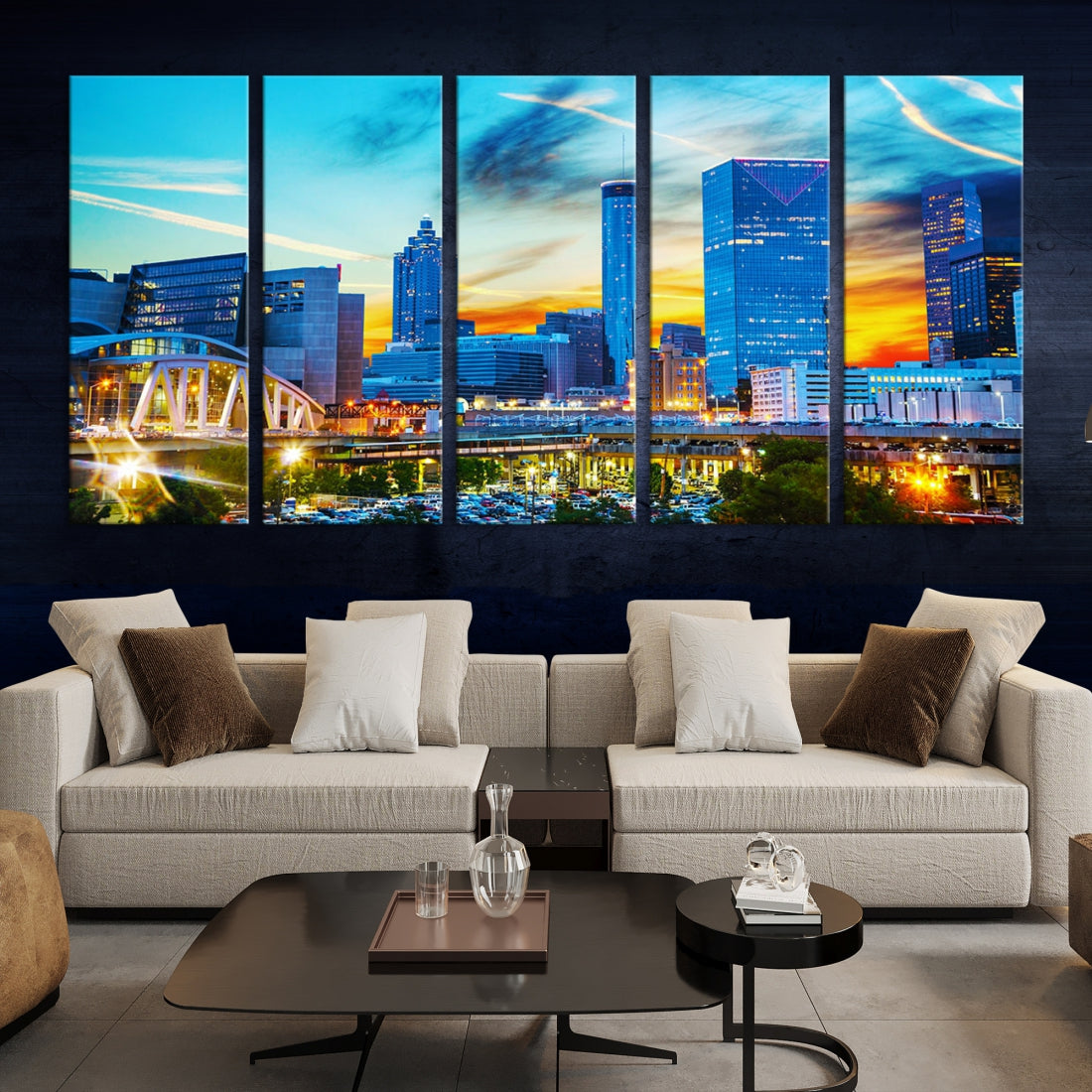 Mesmerizing Atlanta City Sunset Blue Skyline Cityscape Large Canvas Wall Art Print