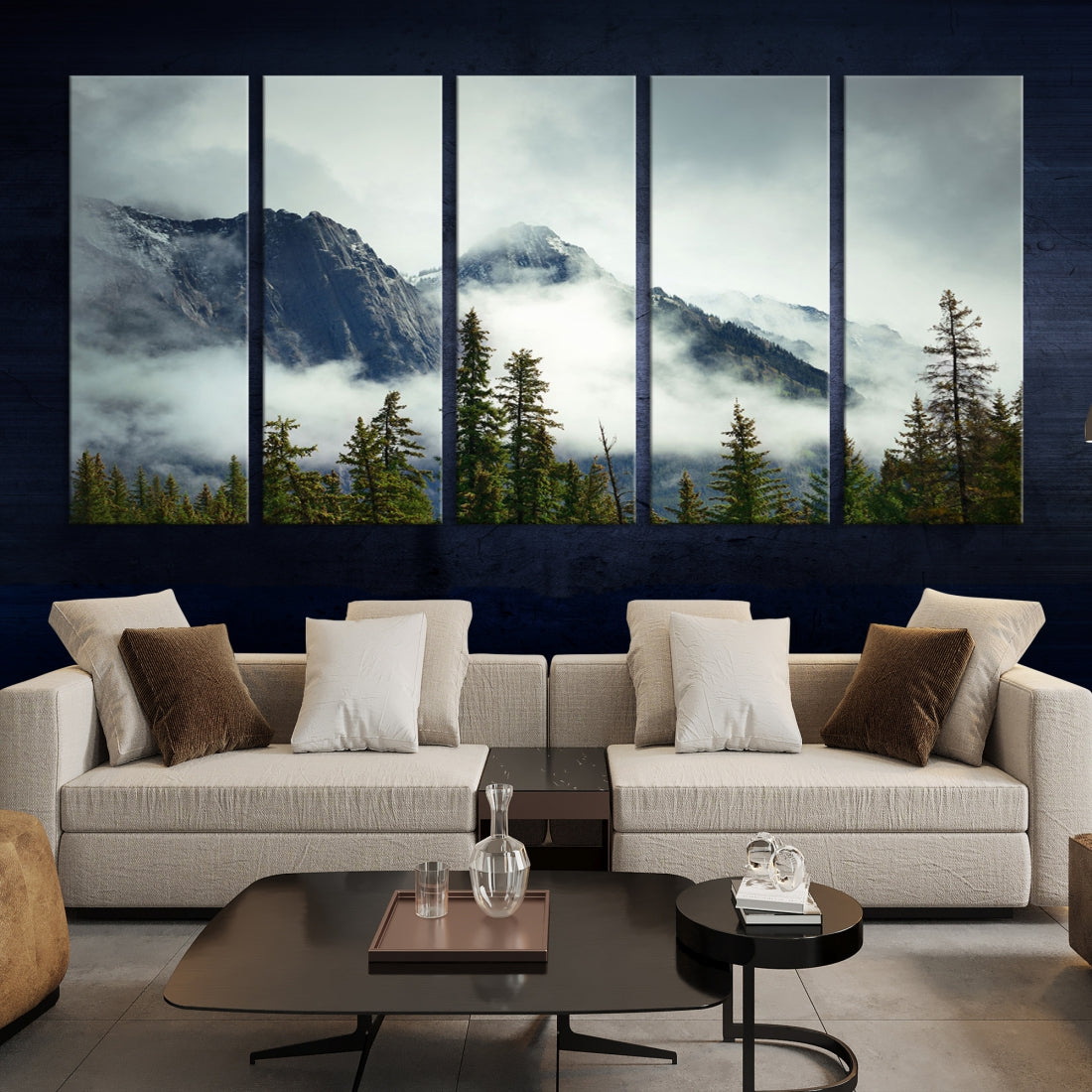 Foggy Nature Landscape Mountain Forest Extra Large Canvas Wall Art Giclee Print