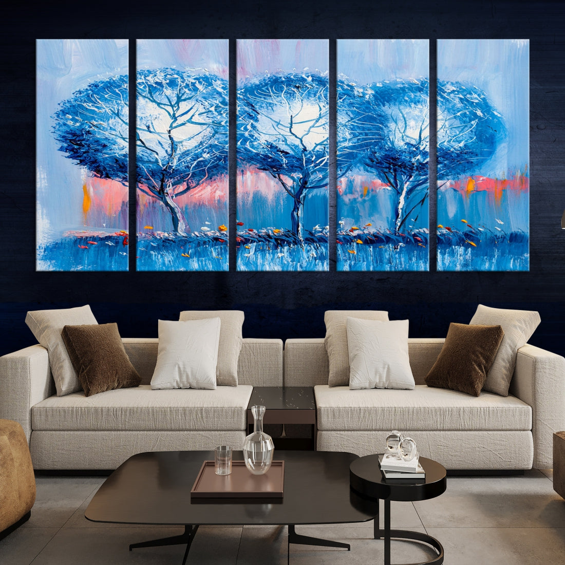 Abstract Blue Trees Oil Painting Printed on Canvas Wall Art Modern Wall Decor