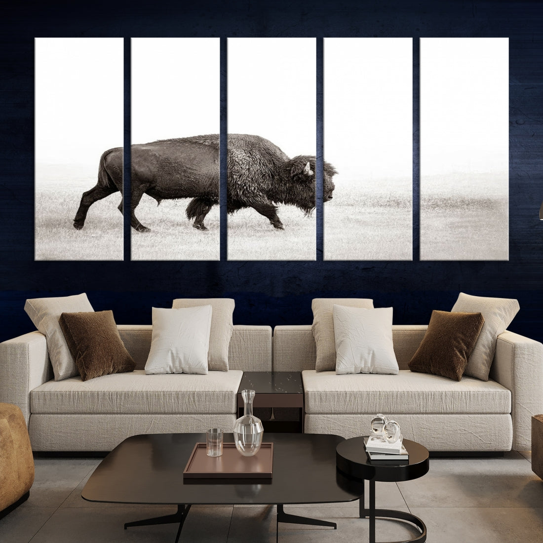 Alone Bison Wall Art Canvas Print, Cow Wall Art, Buffalo Artwork