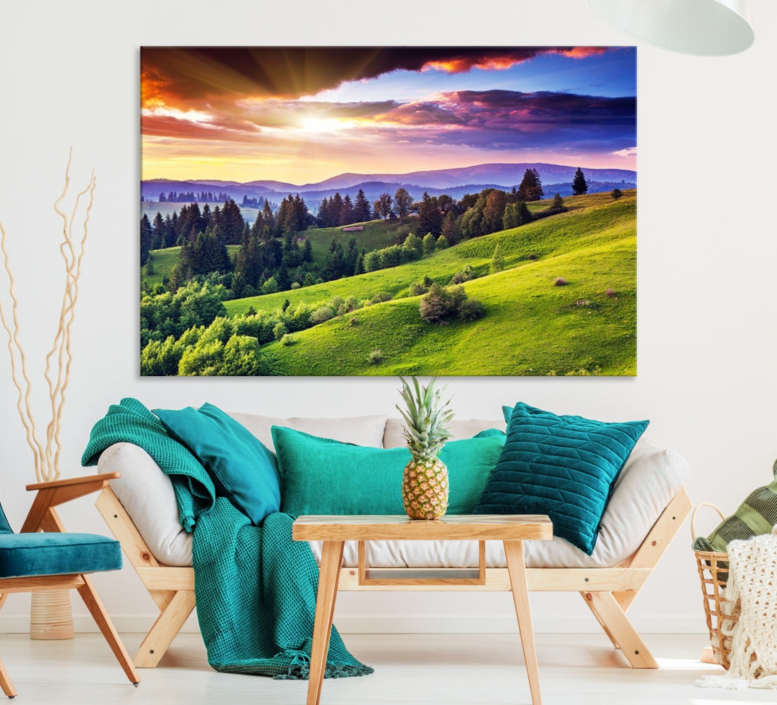 Large Wall Art Sparse Forest on Mountain at Sunset Landscape Canvas Print