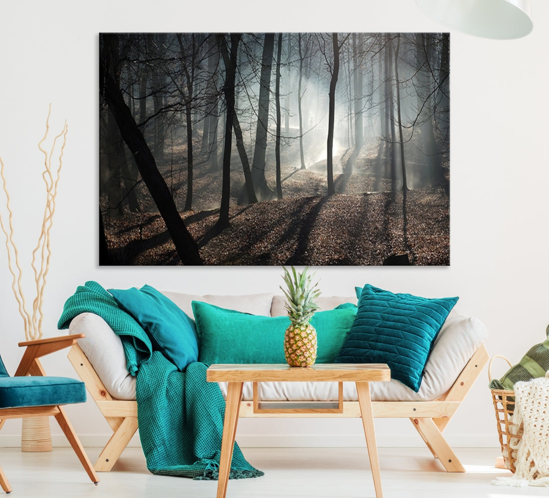 Large Wall Art Fascinating Foggy and Dark Forest Canvas Print