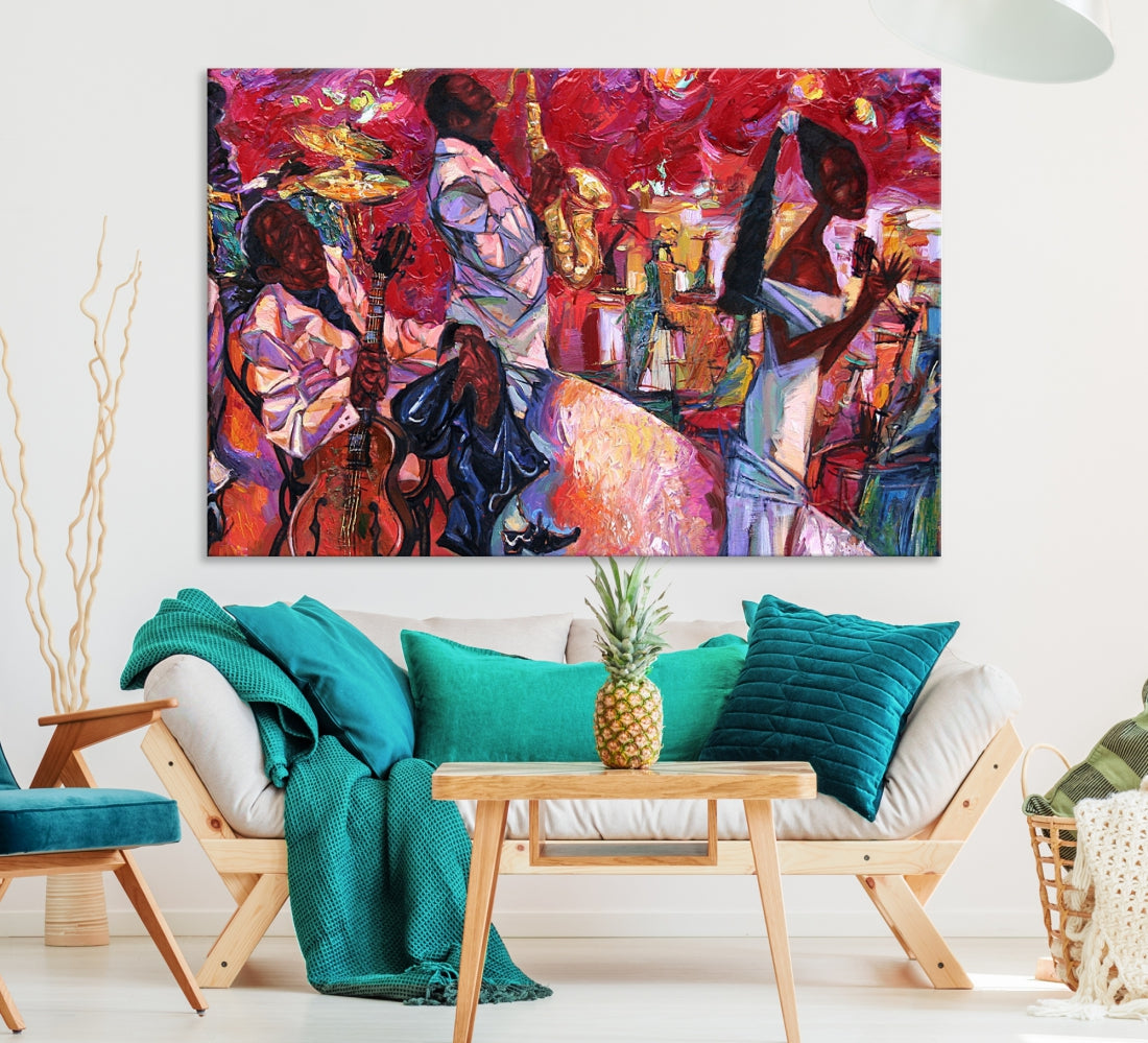 Vivd Abstract Jazz Painting Canvas Wall Art African American Music Art Decor