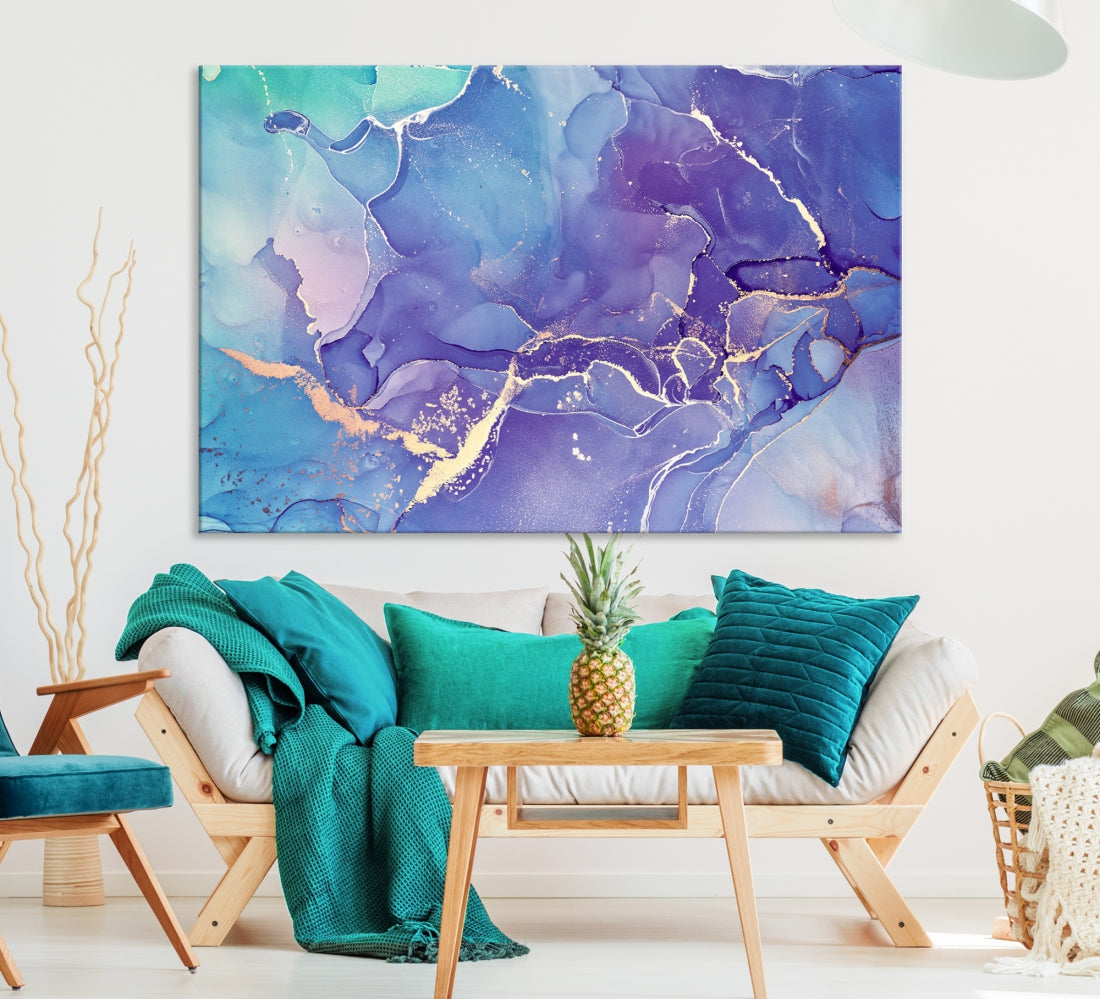 Blue and Purple Abstract Painting Modern Canvas Wall Art Print