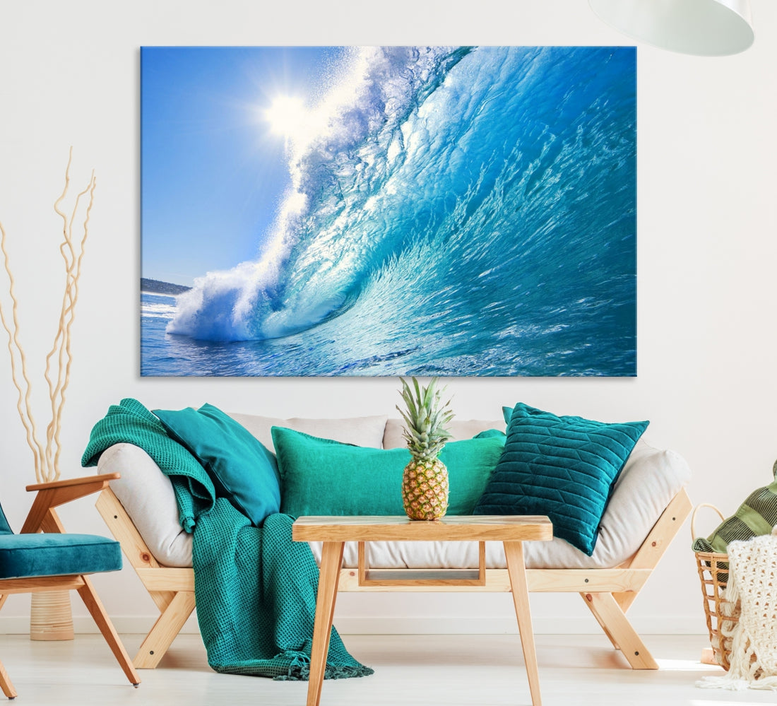 Surfing Wave Art Print Big Blue Ocean Canvas Wall Art for Living Room Decor