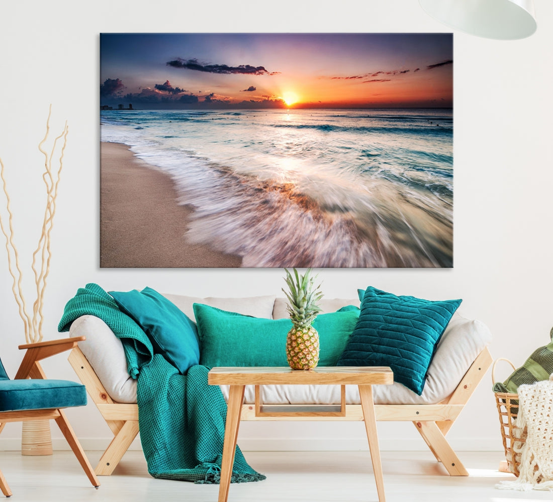 Serene Water Meets Radiant Sunset Clouds Wall Art Canvas Print