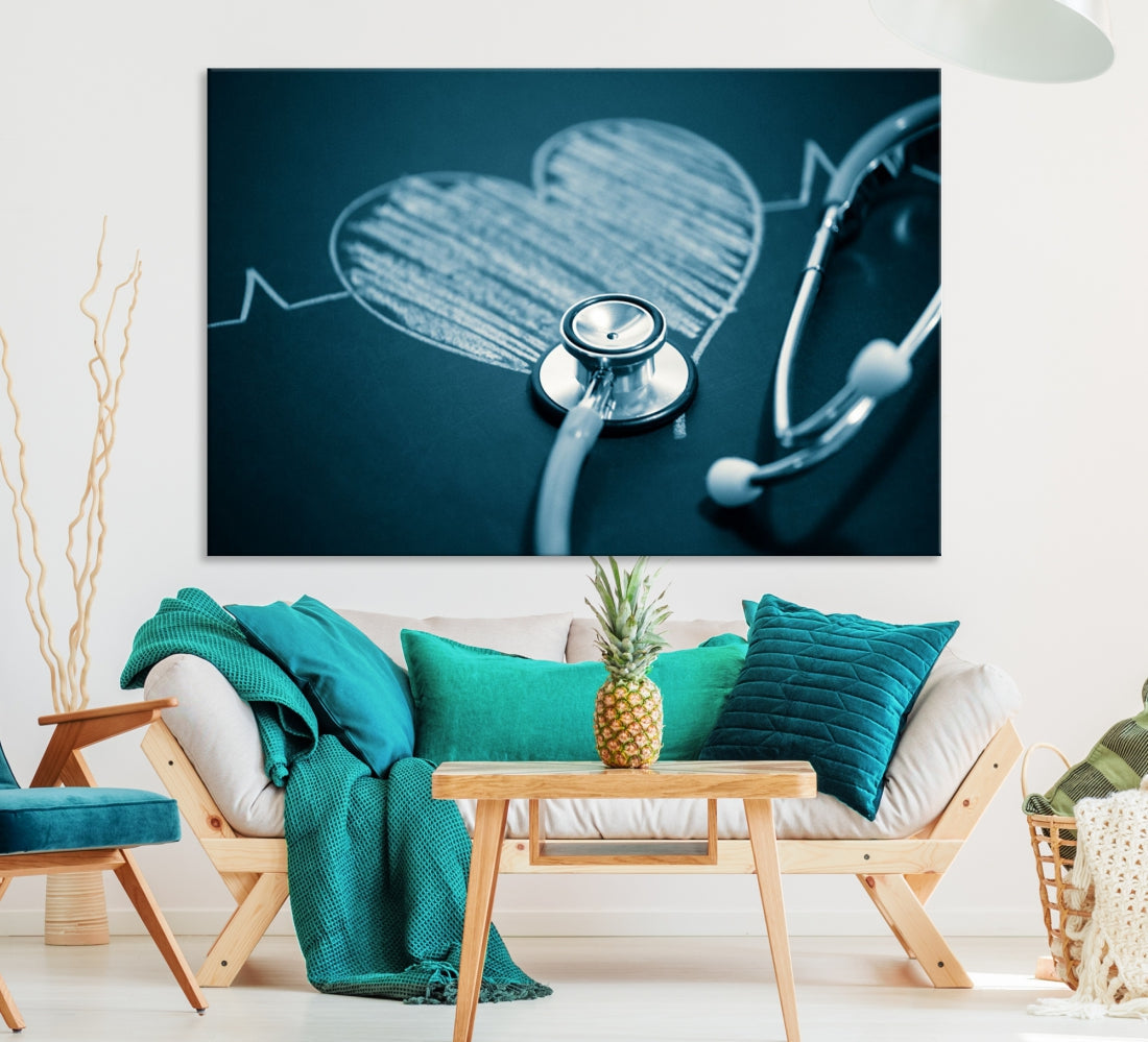 Stethoscope Wall Art Canvas Print Doctor Health Artwork Framed Ready to Hang