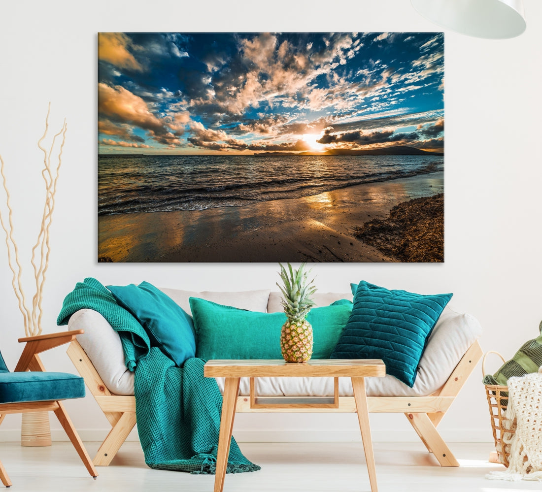 Ocean Beach Wall Art Canvas Print Sunset Artwork Print Coastal Wall Art