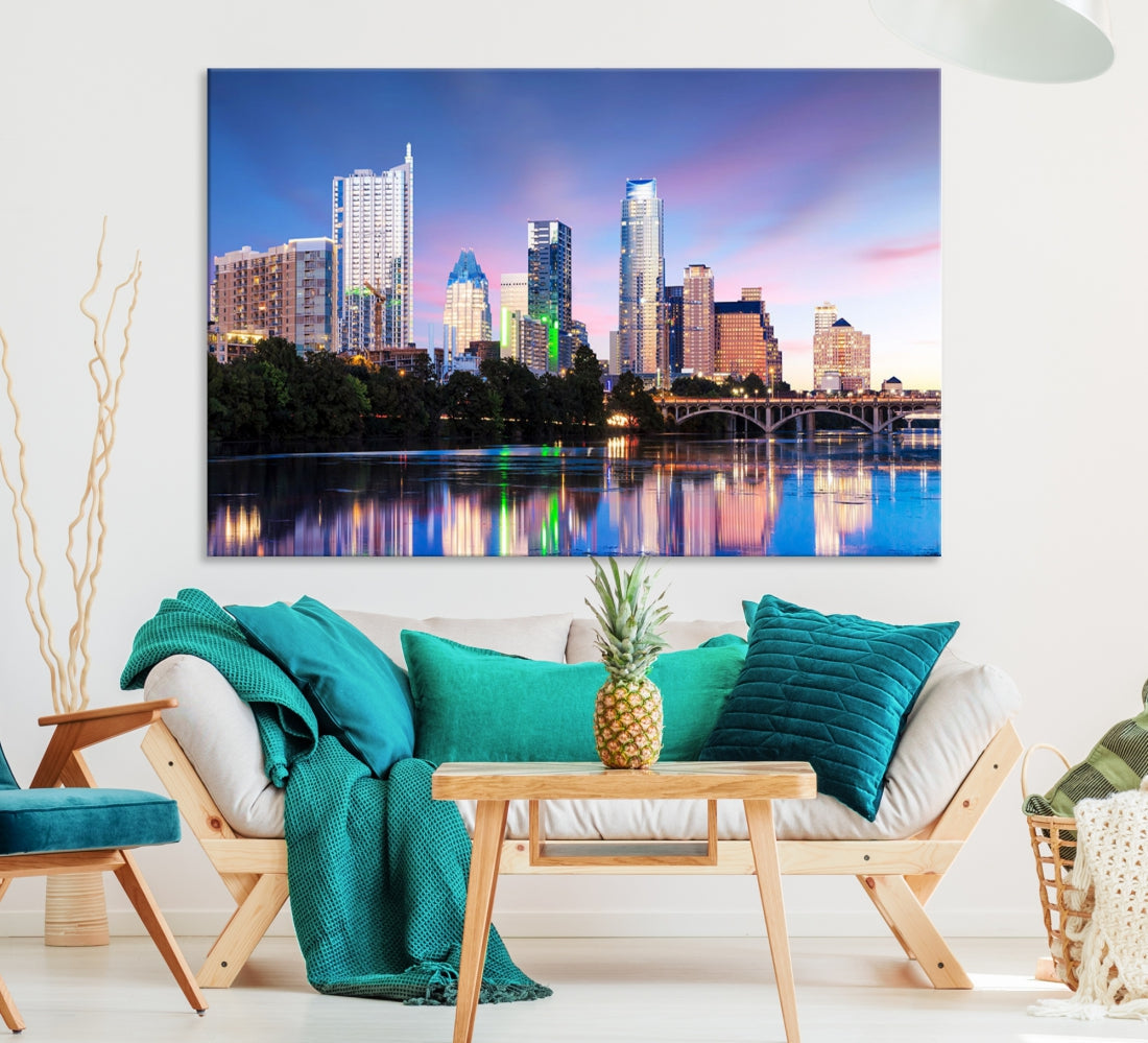 Extra Large Austin City Canvas Print Purple Dusk Skyline Wall Art