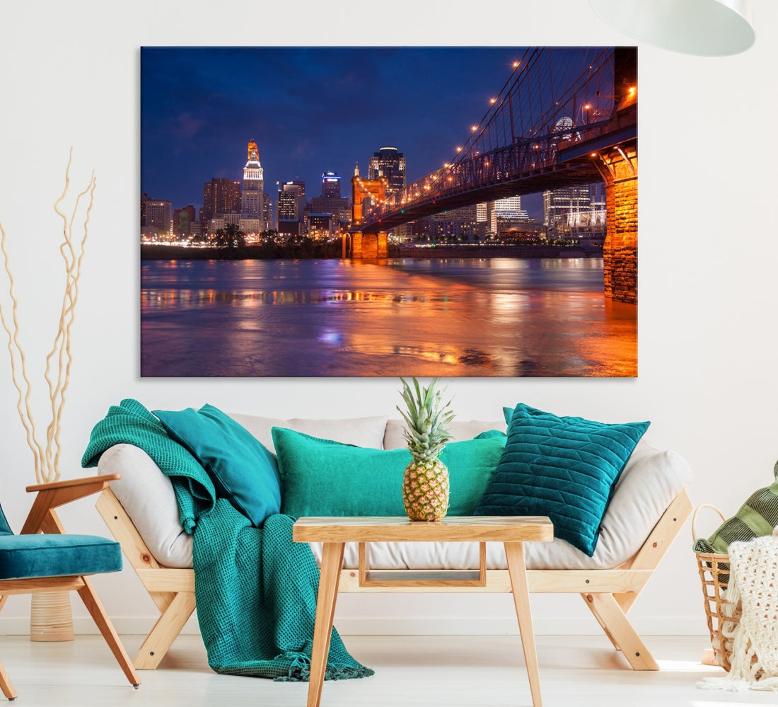 Cincinnati City Bridge Night Lights Canvas Wall Art Cincinnati Print