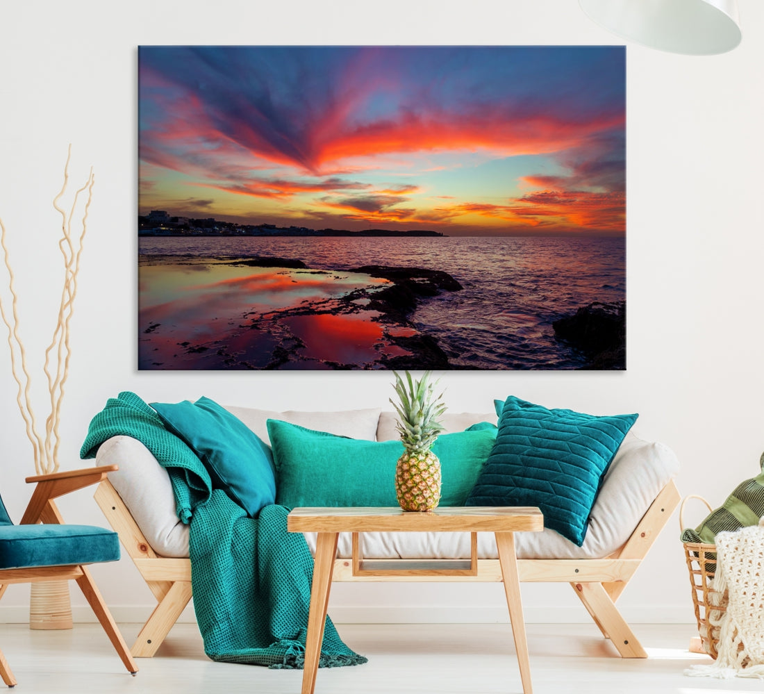 Fascinating Sunset over Horizon Beach Wall Art Canvas Print Large Wall Decor