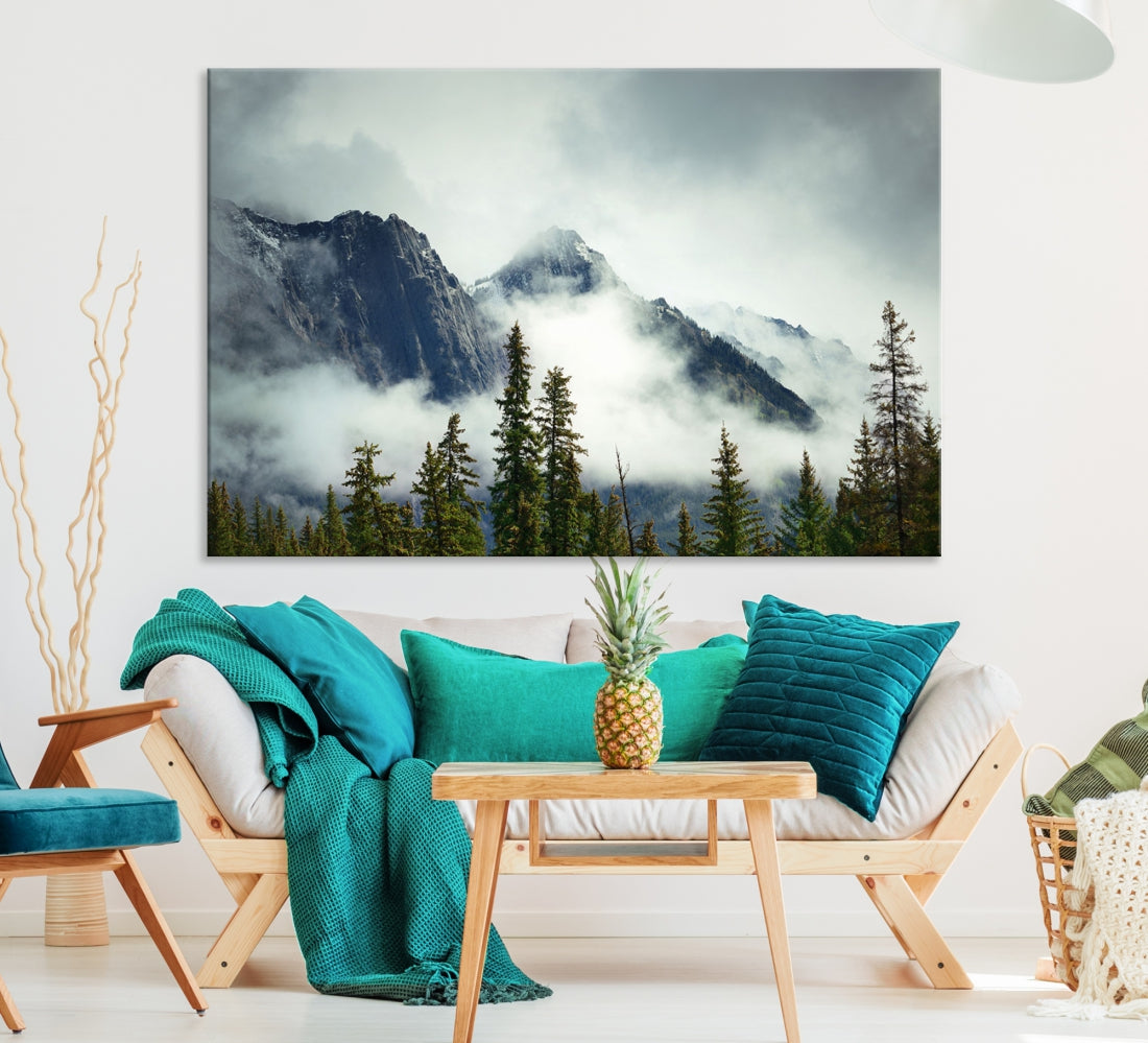 Foggy Nature Landscape Mountain Forest Extra Large Canvas Wall Art Giclee Print