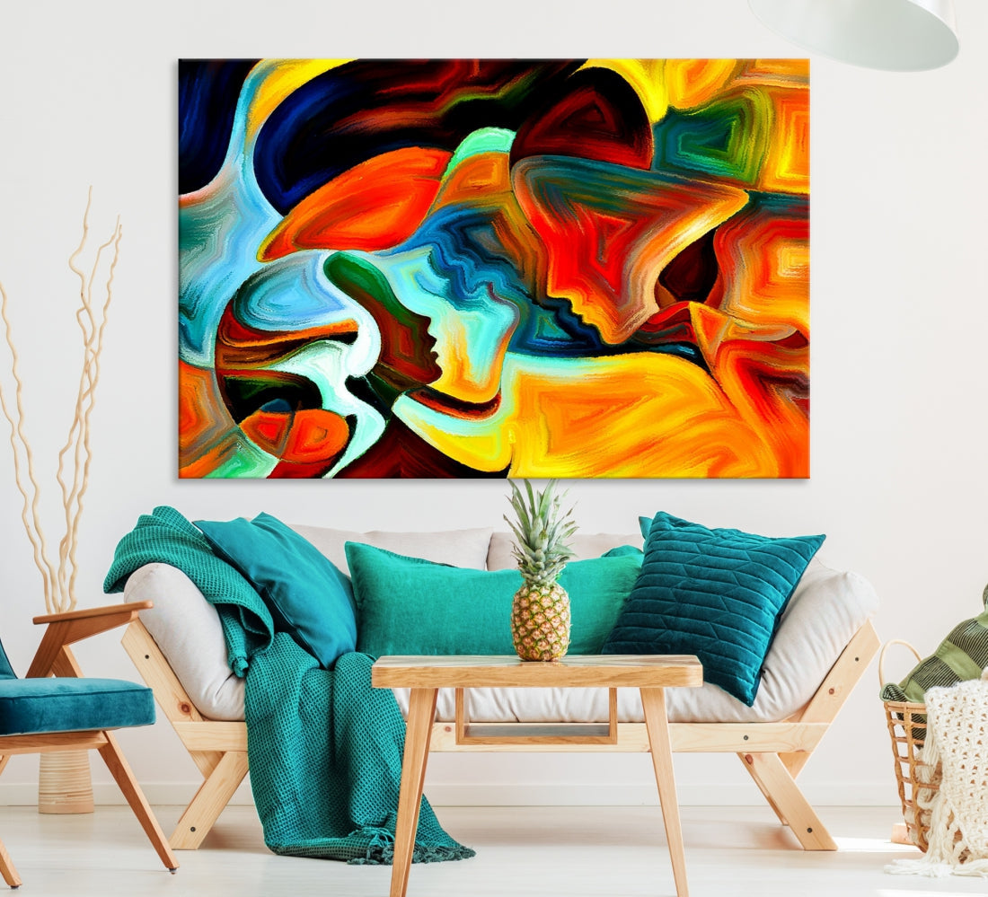 Abstract Human Faces Modern Painting Canvas Wall Art Print for Office