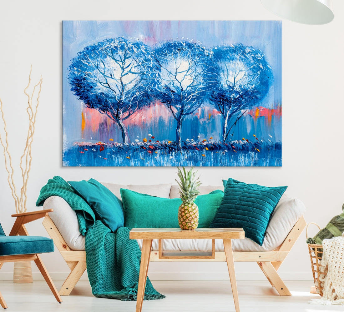 Abstract Blue Trees Oil Painting Printed on Canvas Wall Art Modern Wall Decor