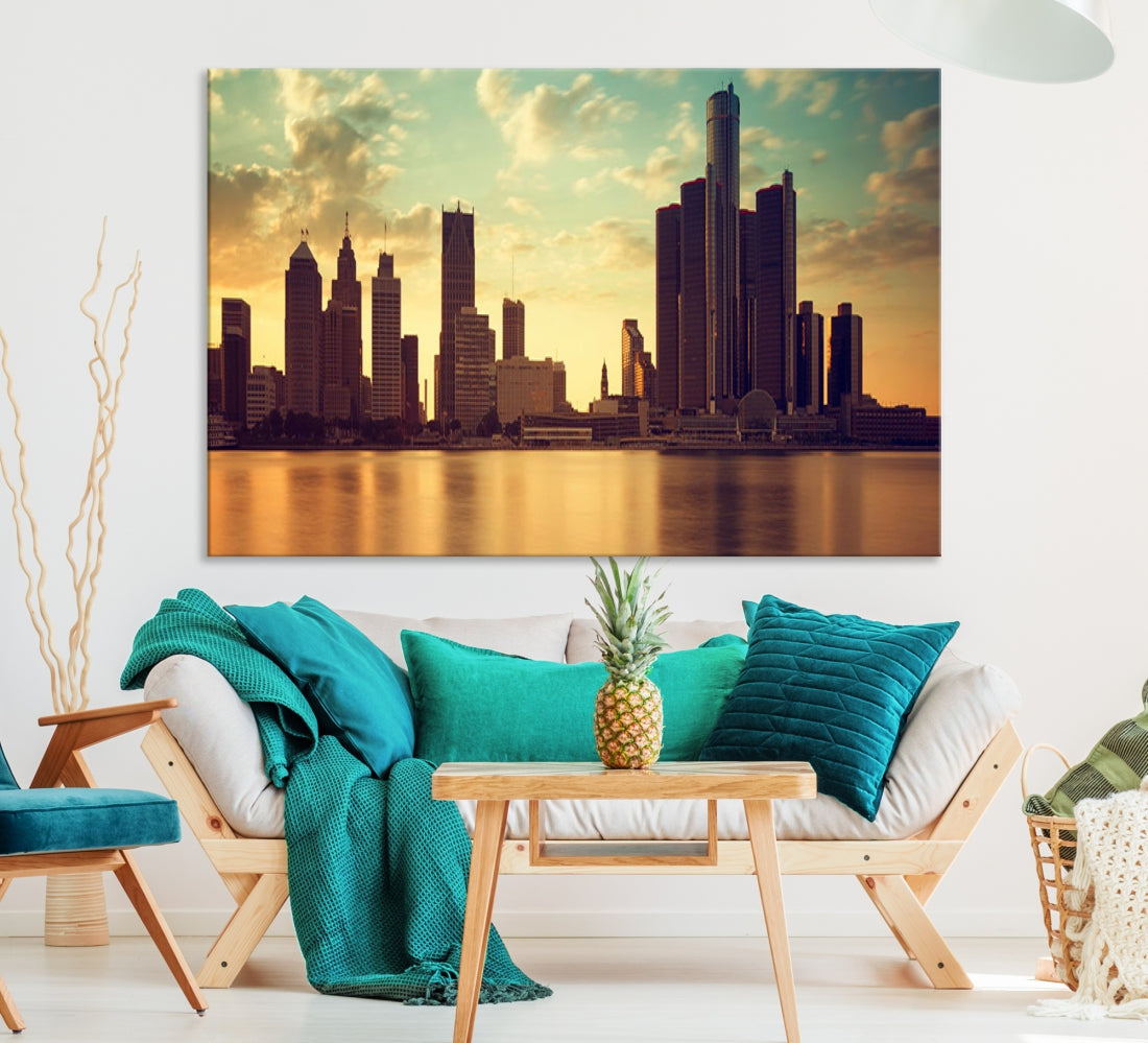 Detroit Downtown Towers Skyline Wall Art Cityscape Canvas Print