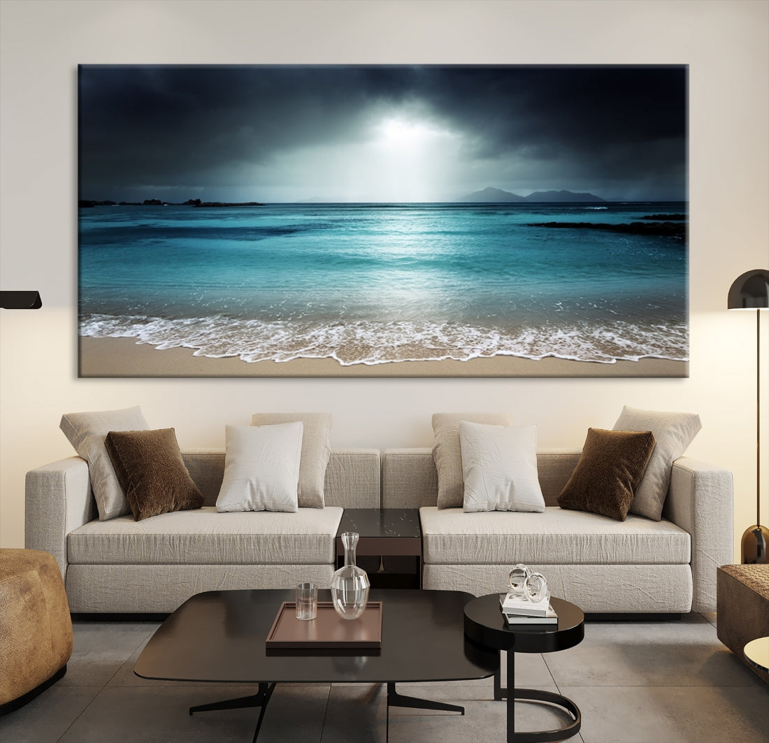 Dark Sky Bright Ocean Beach Large Wall Art Canvas Print