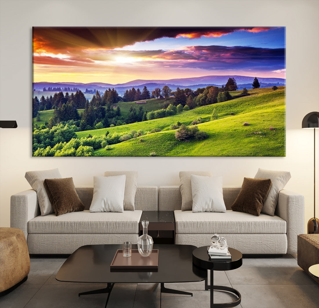 Large Wall Art Sparse Forest on Mountain at Sunset Landscape Canvas Print