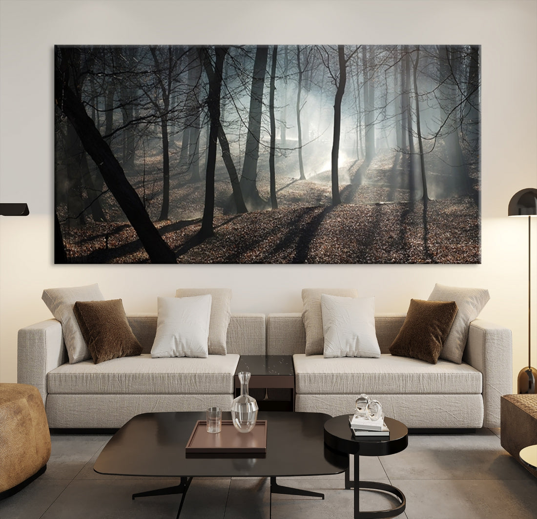 Large Wall Art Fascinating Foggy and Dark Forest Canvas Print