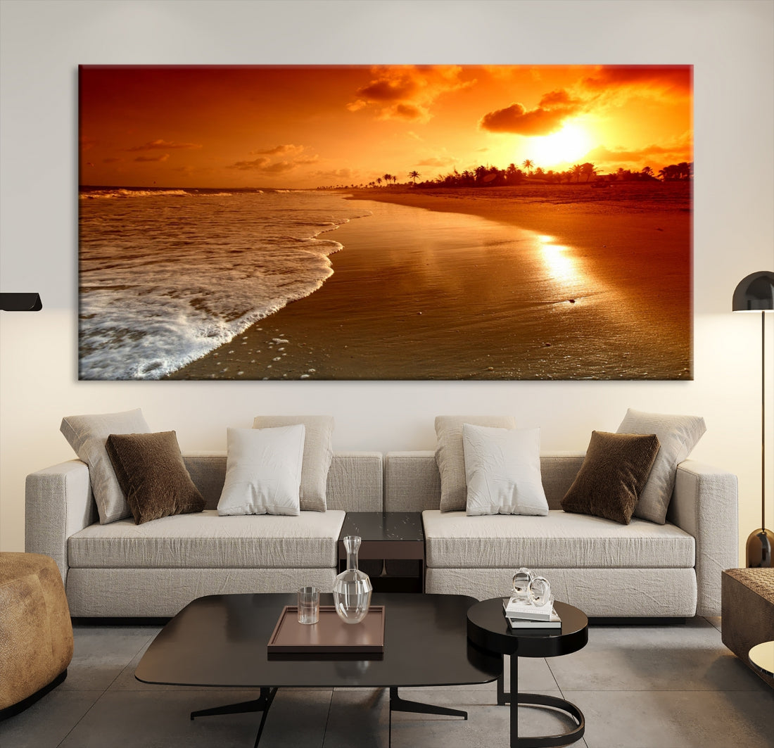 Ocean Beach Canvas Wall Art Beach Canvas, Coastal Sunset Tropical Island Beach Sunset Artwork Print