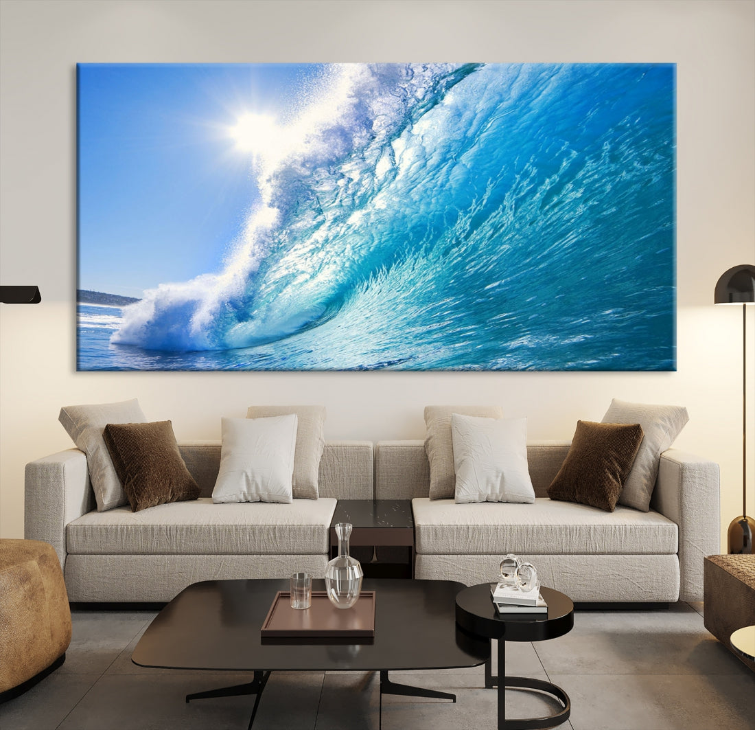 Surfing Wave Art Print Big Blue Ocean Canvas Wall Art for Living Room Decor