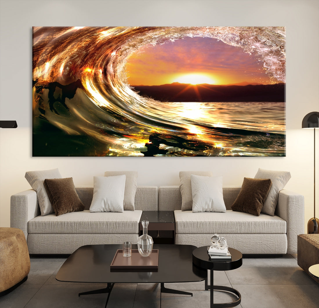 Ocean Waves Crash Under Radiant Sun Wall Art Canvas Print