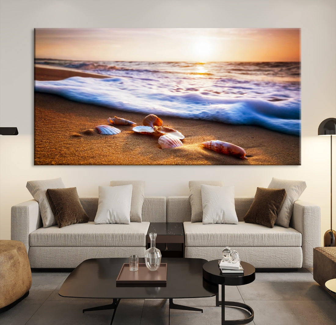 Sea Shell Sandy Ocean Beach Canvas Wall Art Print Framed Ready to Hang