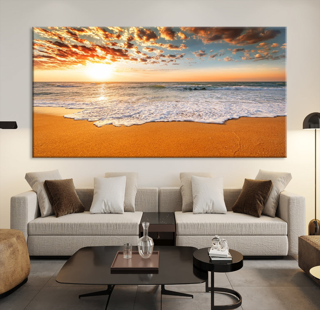 Breathtakingly Beautiful Ocean Sunset on Sandy Beach Extra Large Wall Art Canvas Print