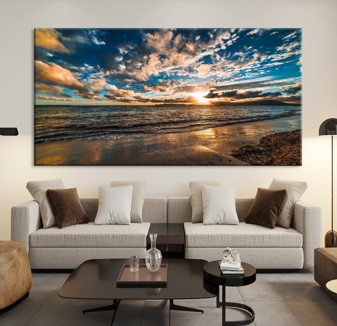 Ocean Beach Wall Art Canvas Print Sunset Artwork Print Coastal Wall Art