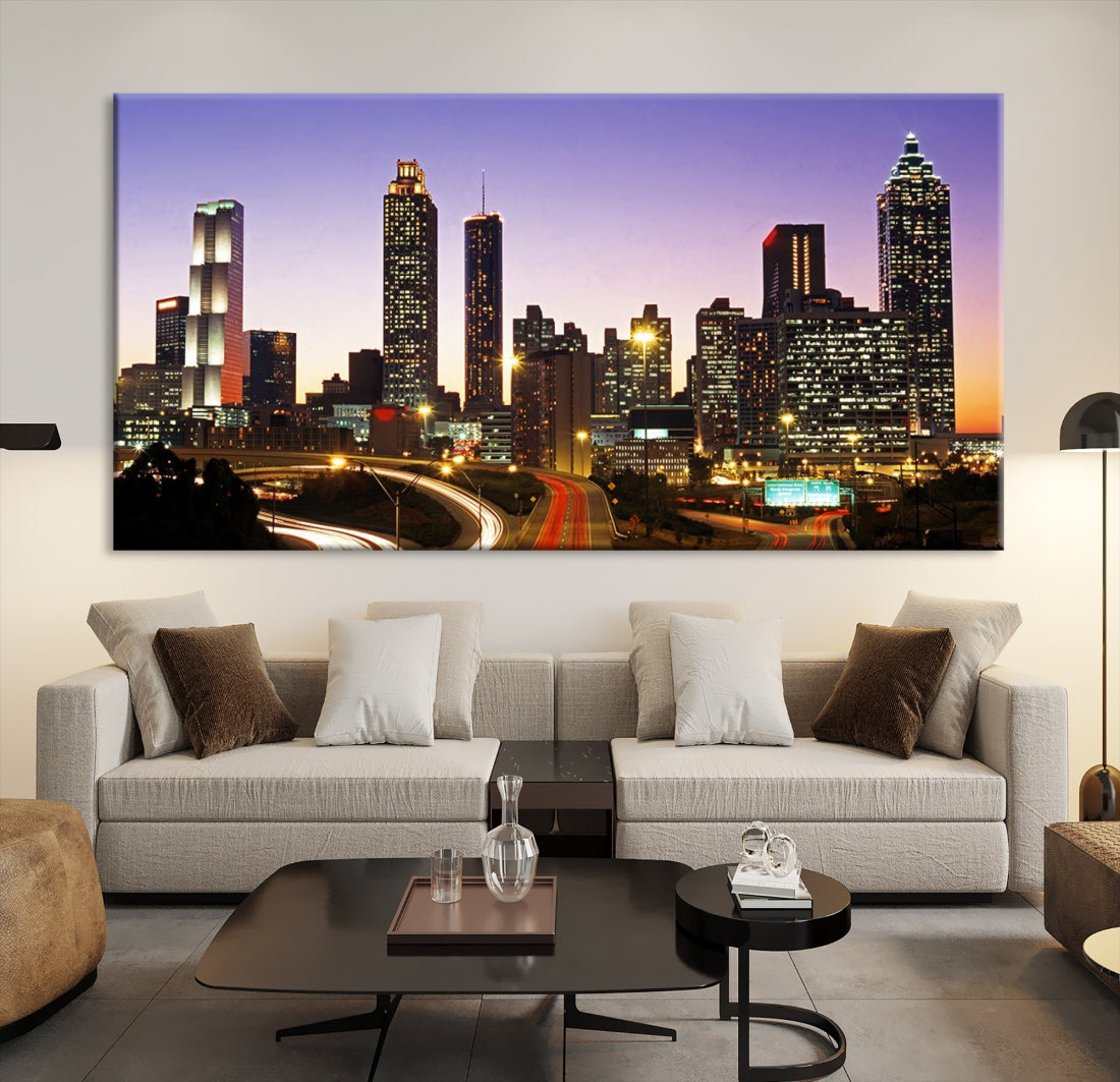 Atlanta City Purple Sunset Skyline Wall Art Cityscape Canvas Print