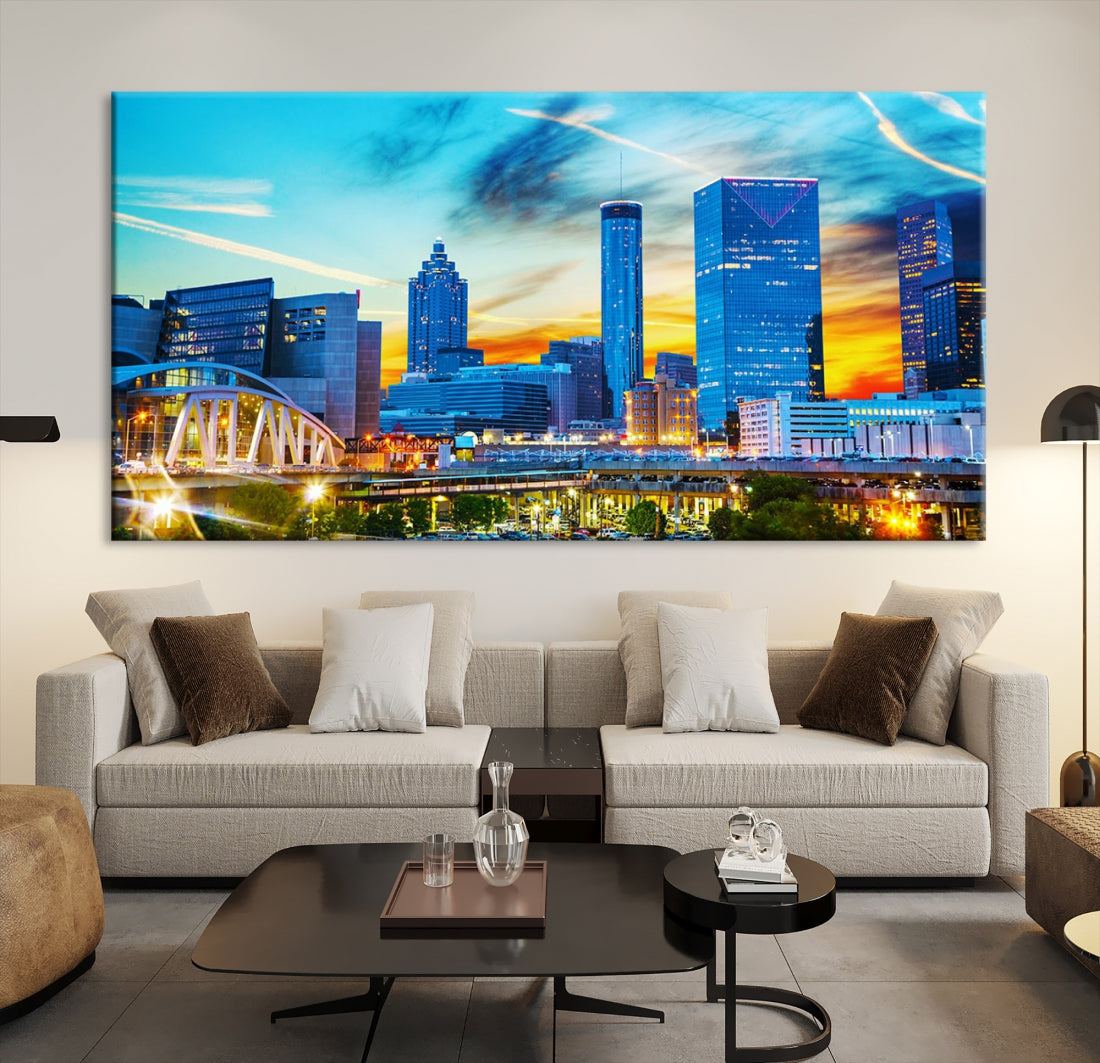 Mesmerizing Atlanta City Sunset Blue Skyline Cityscape Large Canvas Wall Art Print