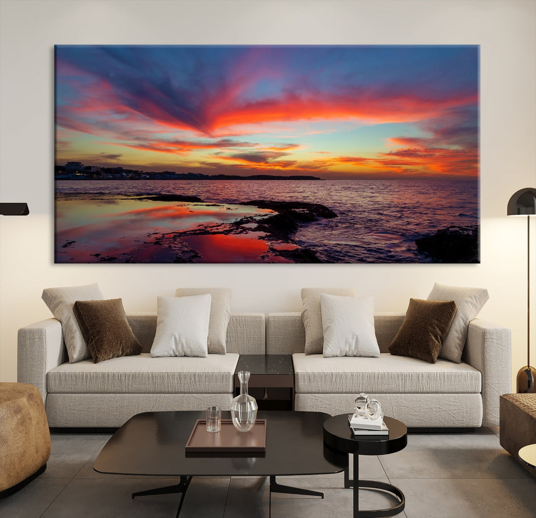 Fascinating Sunset over Horizon Beach Wall Art Canvas Print Large Wall Decor