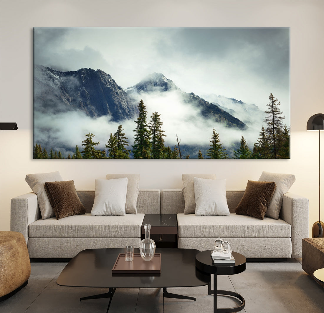 Foggy Nature Landscape Mountain Forest Extra Large Canvas Wall Art Giclee Print