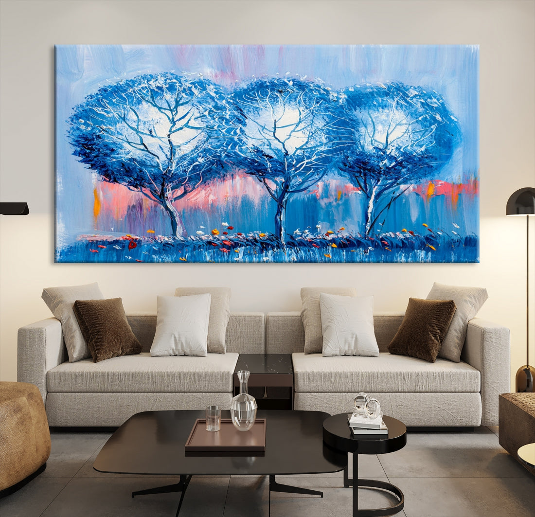 Abstract Blue Trees Oil Painting Printed on Canvas Wall Art Modern Wall Decor