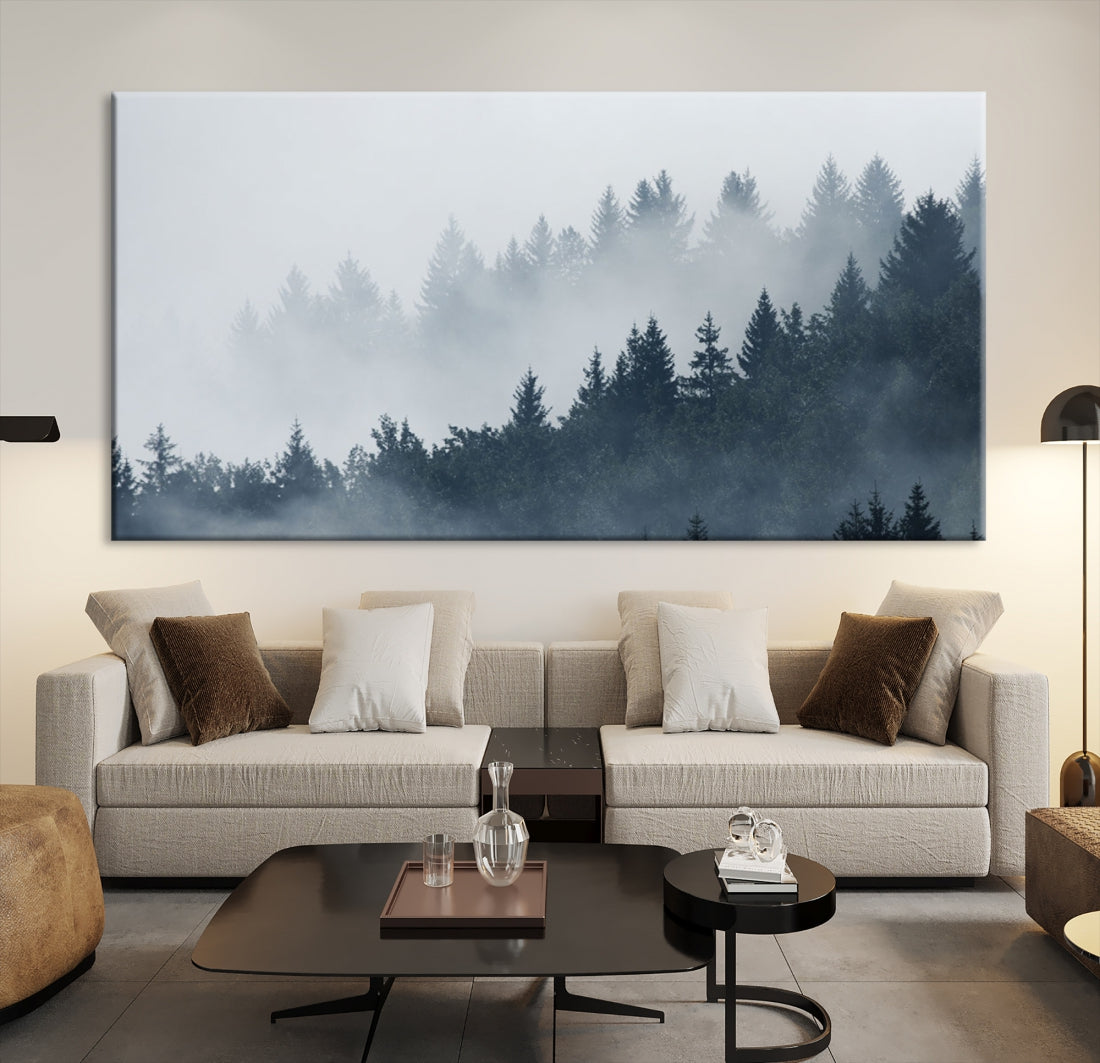 Bring the Peaceful Beauty of a Misty Foggy Forest with Clouds to Your Home with Our Nature Wall Art Canvas Print