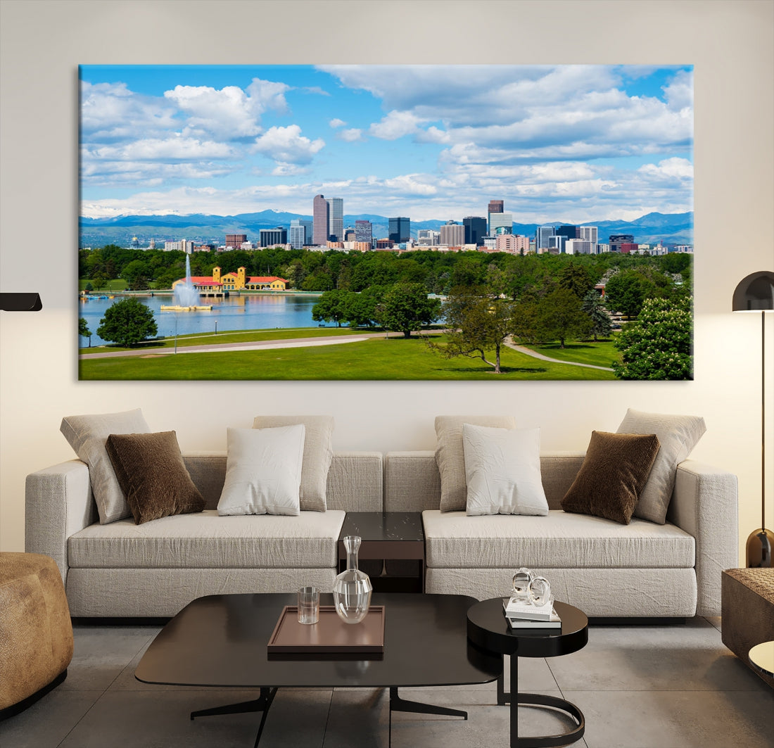 Spring in Denver Cityscape View Large Wall Art Canvas Print