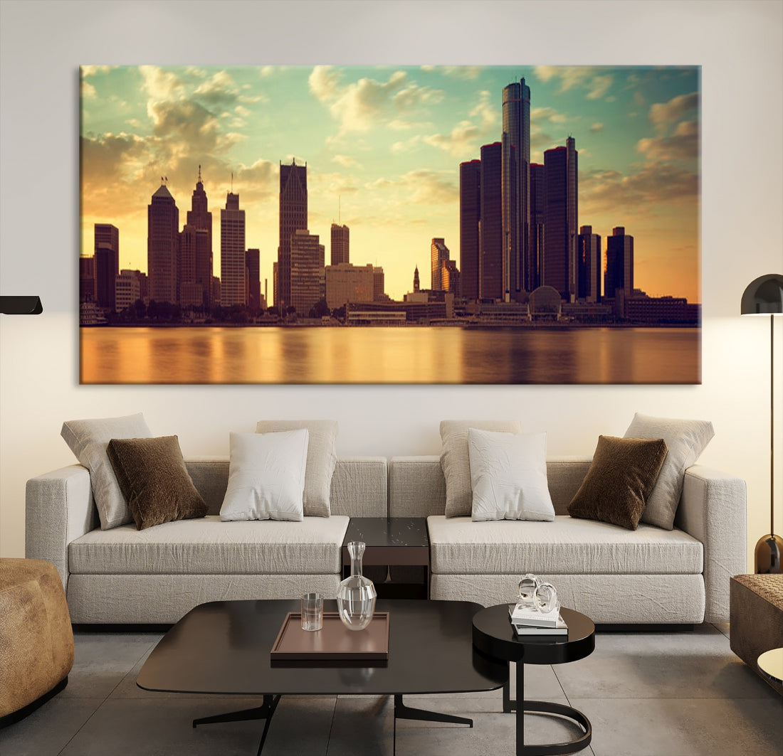 Detroit Downtown Towers Skyline Wall Art Cityscape Canvas Print