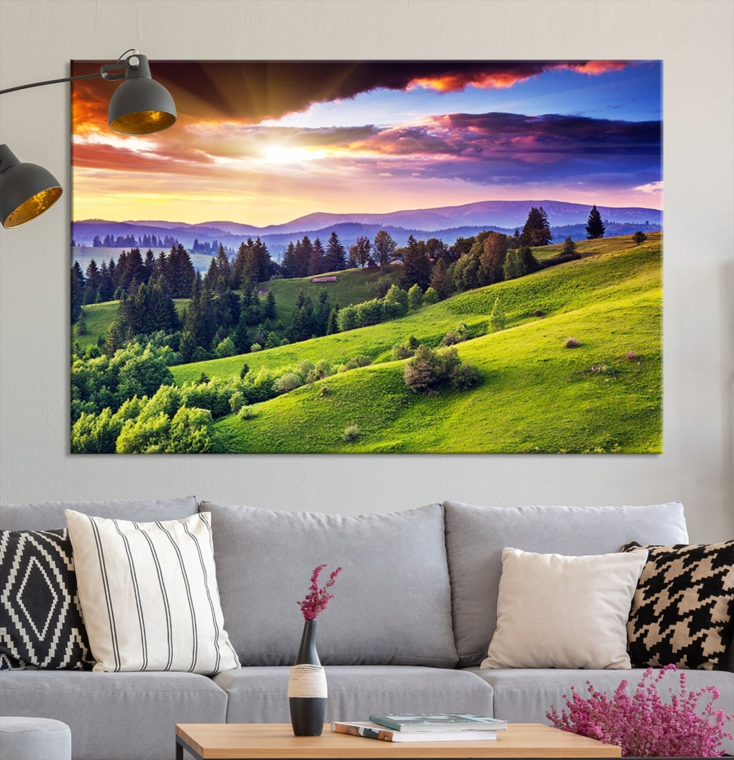 Large Wall Art Sparse Forest on Mountain at Sunset Landscape Canvas Print