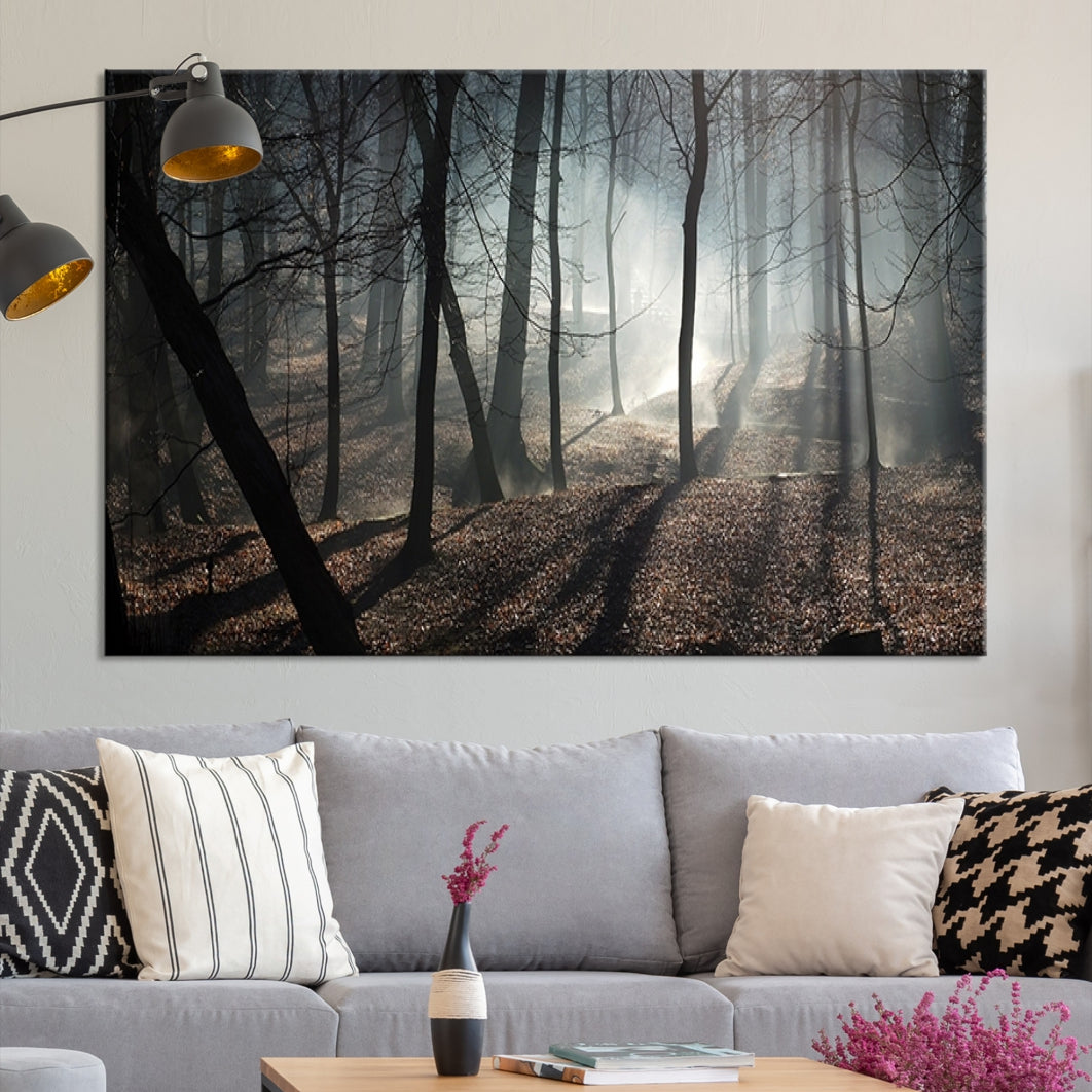 Large Wall Art Fascinating Foggy and Dark Forest Canvas Print