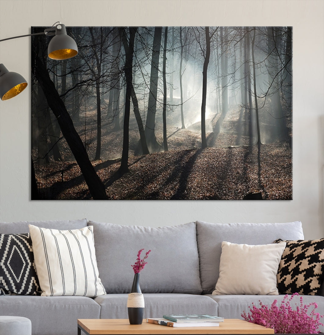 Large Wall Art Fascinating Foggy and Dark Forest Canvas Print