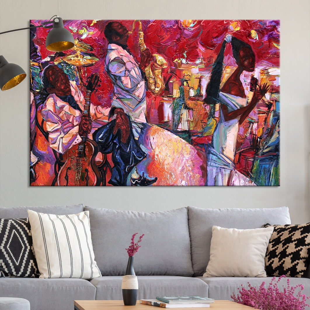 Vivd Abstract Jazz Painting Canvas Wall Art African American Music Art Decor