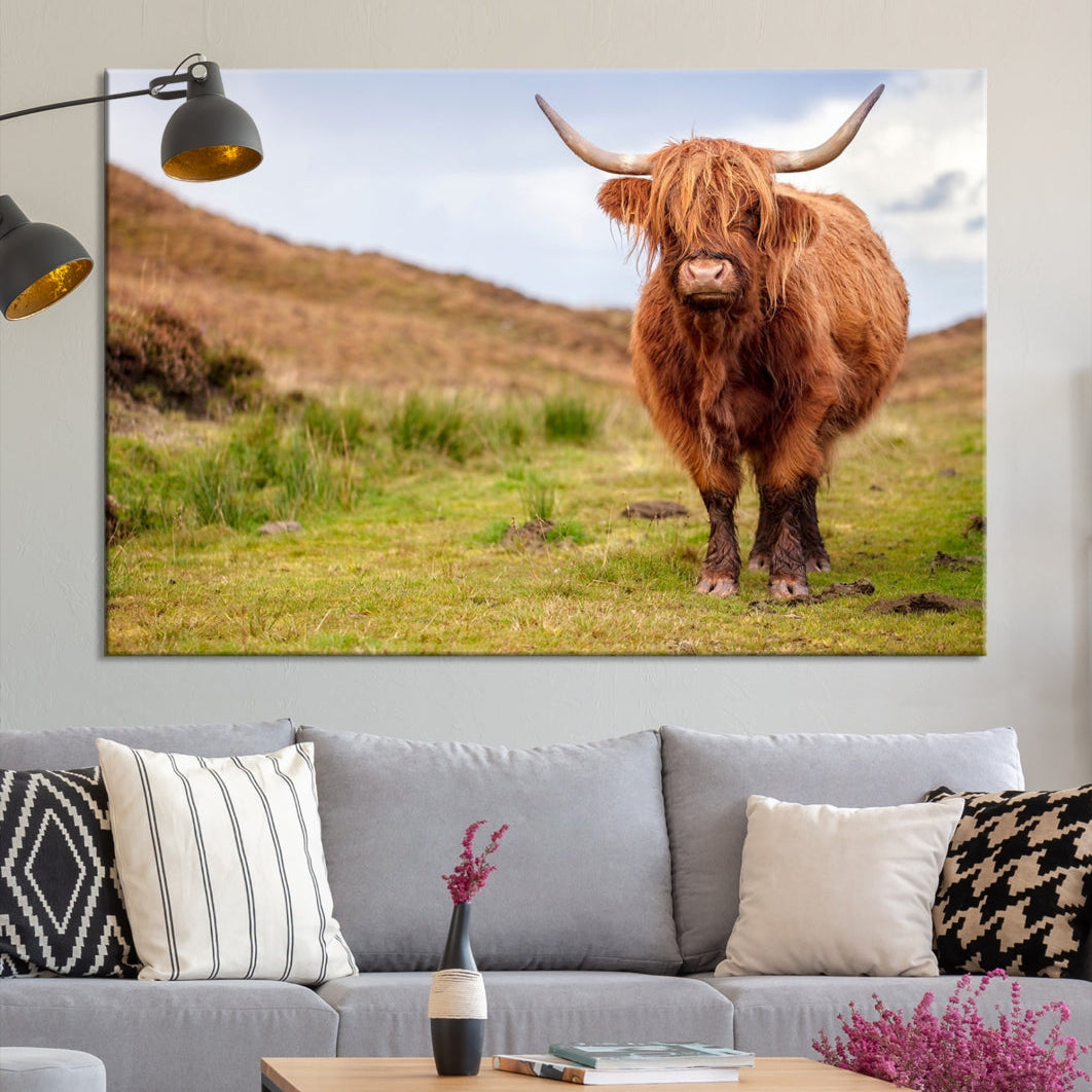 Highland Cow Large Animal Canvas Wall Art Texas Cow Canvas Art Cattle Photograph Art Canvas Picture Animal Art Print Home Decor Farmhouse Art Multi Panel Framed Wall Art Canvas Print