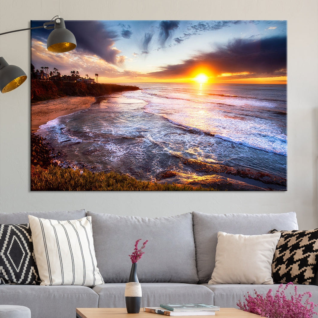 Ocean Beach Canvas Wall Art Beach Canvas, Coastal Sunset Tropical Island Beach Sunset Artwork Print