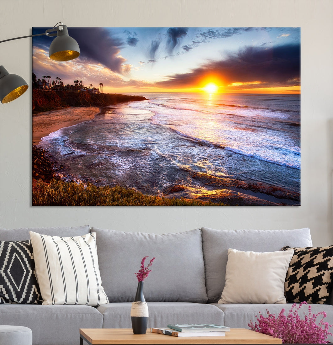 Ocean Beach Canvas Wall Art Beach Canvas, Coastal Sunset Tropical Island Beach Sunset Artwork Print