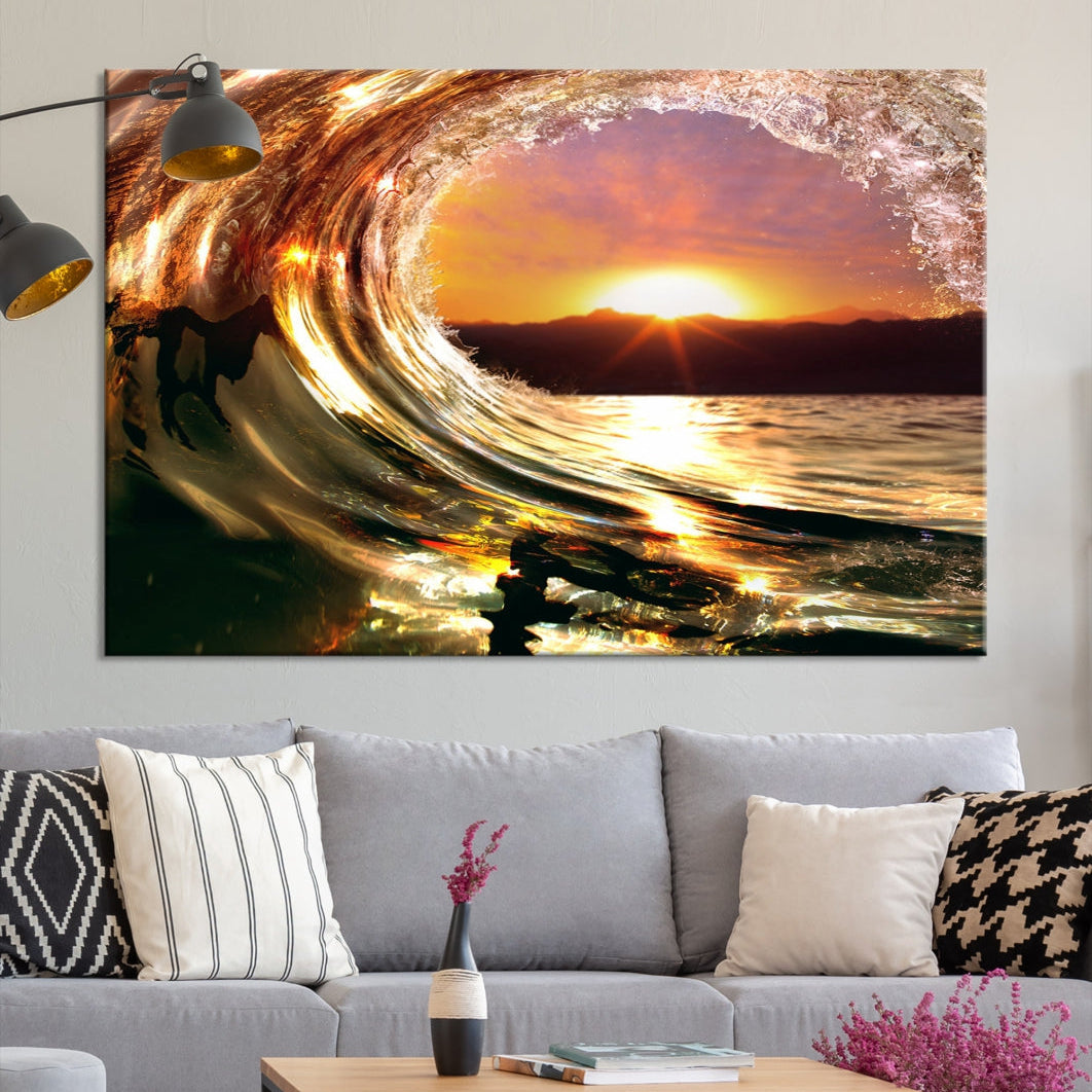 Ocean Waves Crash Under Radiant Sun Wall Art Canvas Print