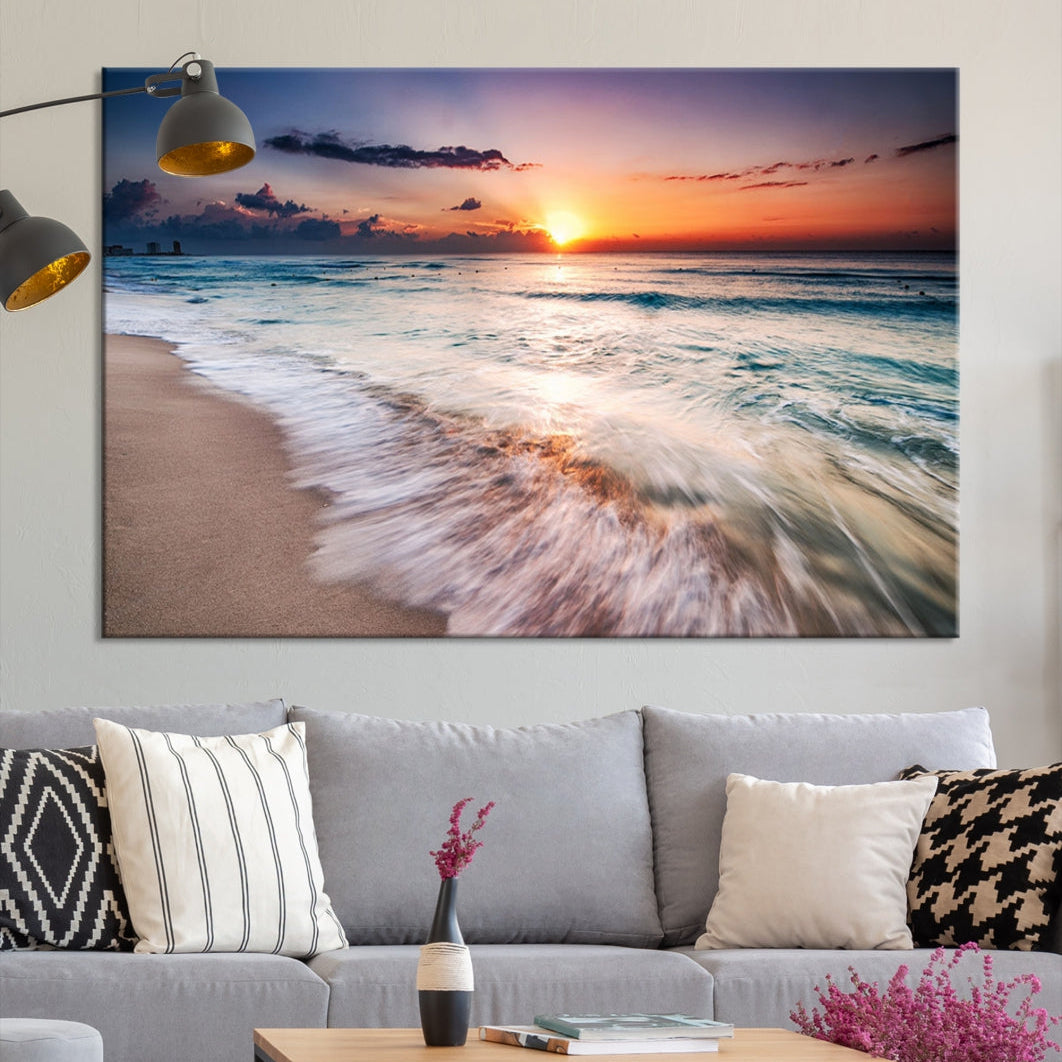 Serene Water Meets Radiant Sunset Clouds Wall Art Canvas Print