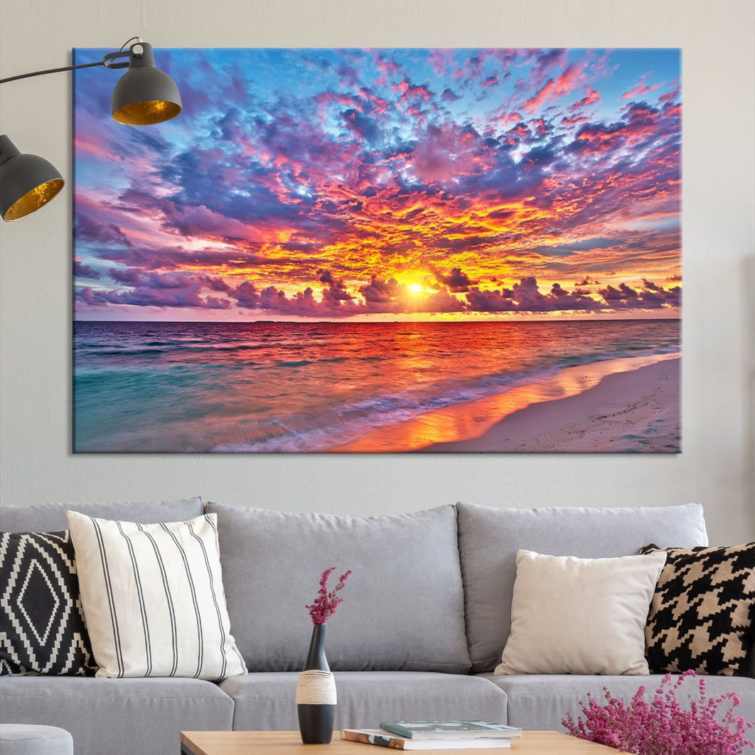 Amazing Ocean Sunset Beach Landscape Giclee Canvas Extra Large Wall Art Print