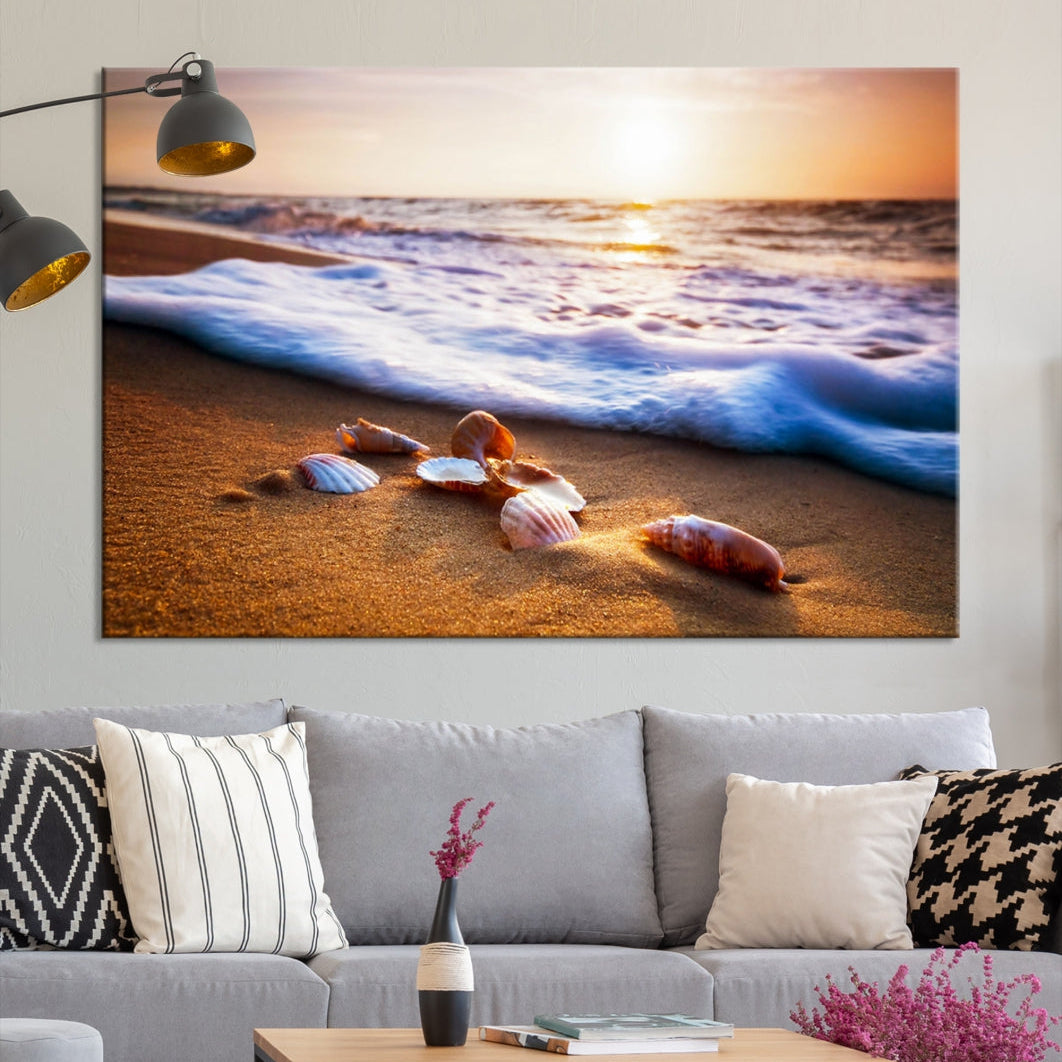 Sea Shell Sandy Ocean Beach Canvas Wall Art Print Framed Ready to Hang