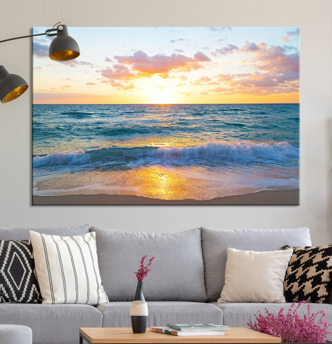 Ocean Beach Canvas Wall Art Beach Canvas, Coastal Artwork Print for Living Room Home Office Decor, Beach Wall Art, Sea