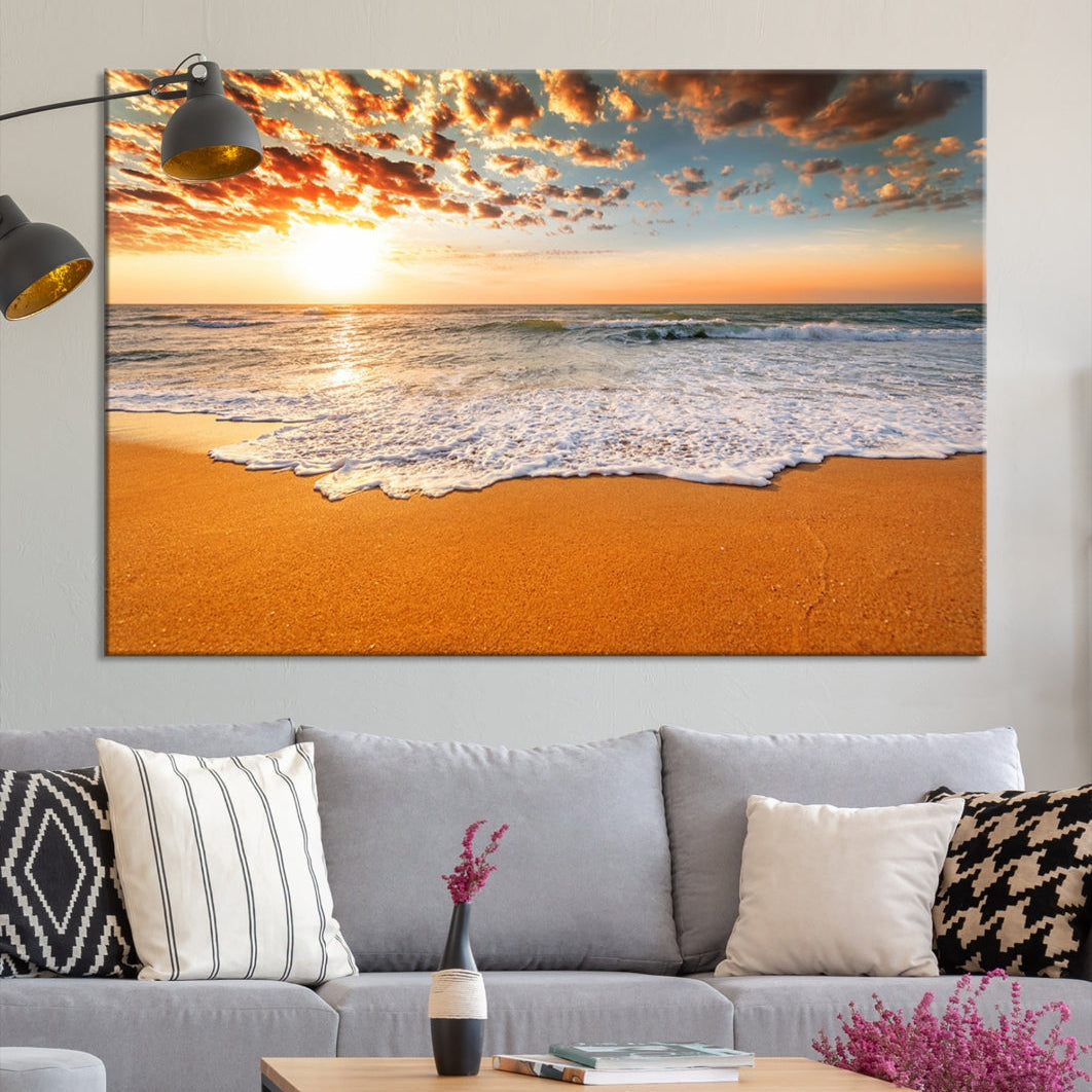 Breathtakingly Beautiful Ocean Sunset on Sandy Beach Extra Large Wall Art Canvas Print